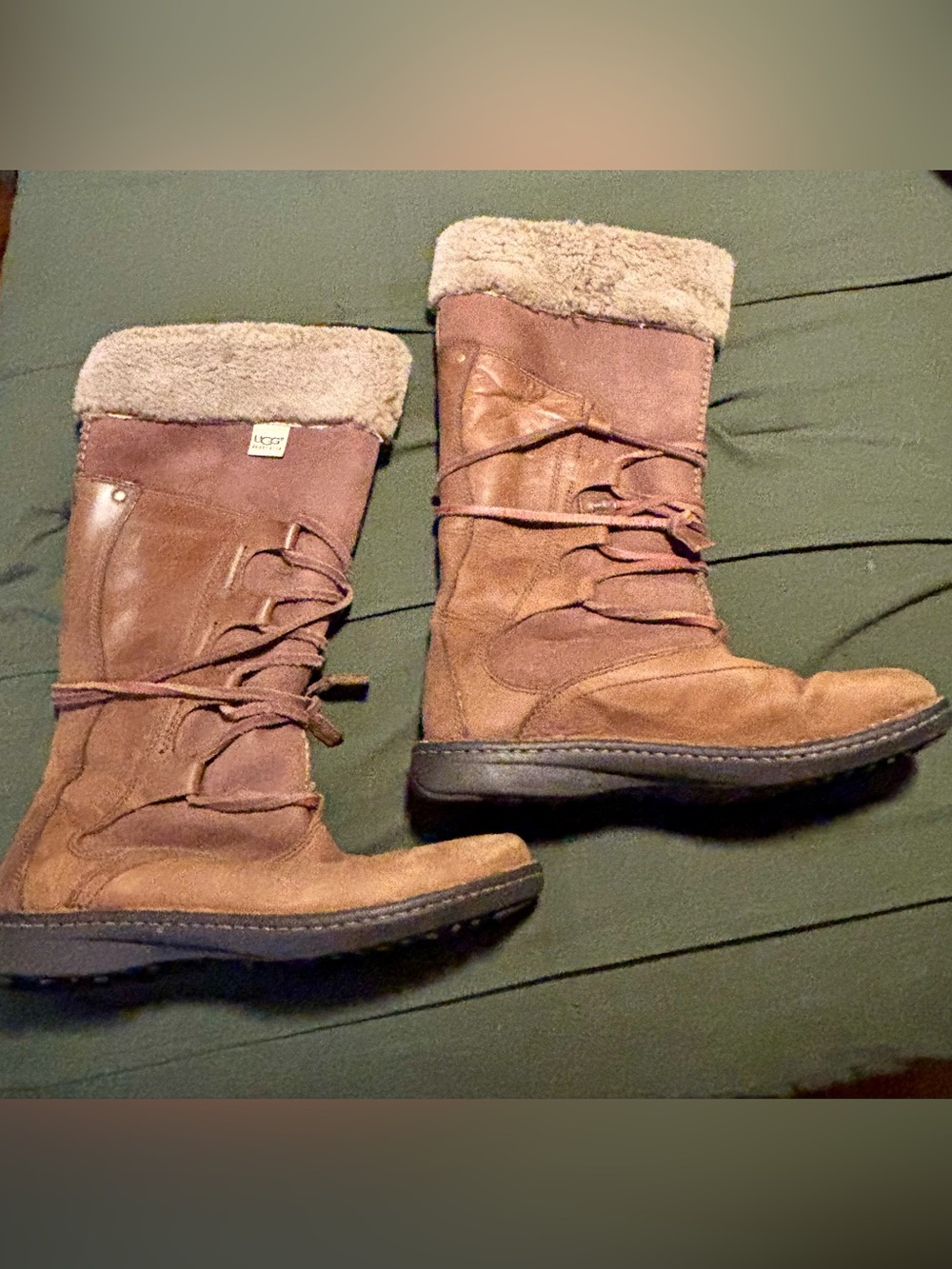 UGG Torrey Chestnut Suede Shearling-Cuff Lace-Up Winter Boots